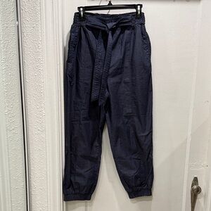 Anthropologie Navy elastic waste bag tie Pants